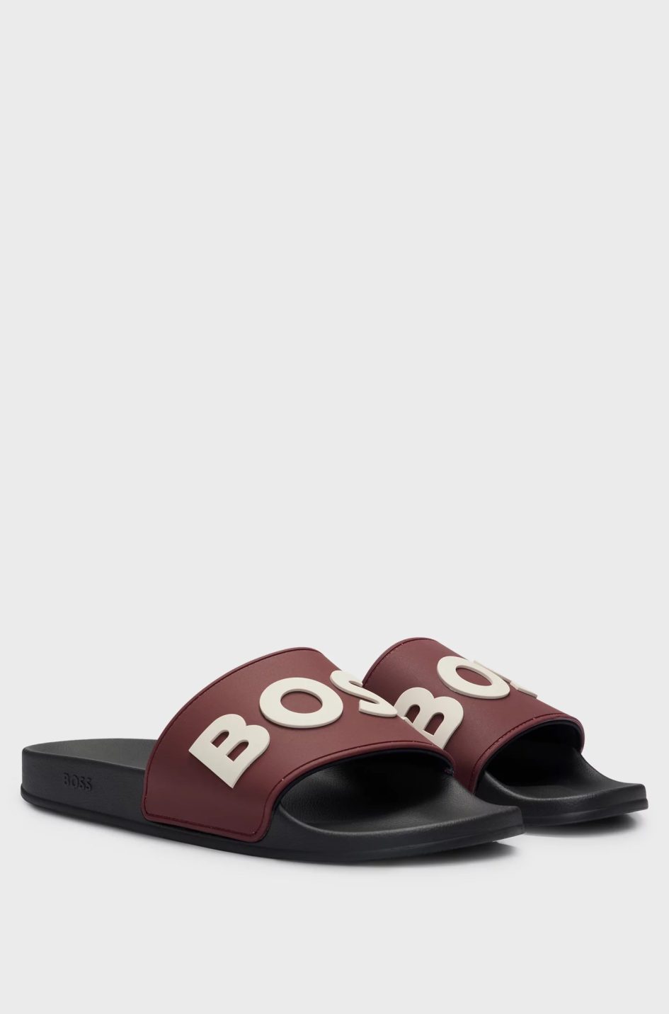 BOSS ITALIAN MADE SLIDES WITH RAISED LOGO - DARK RED