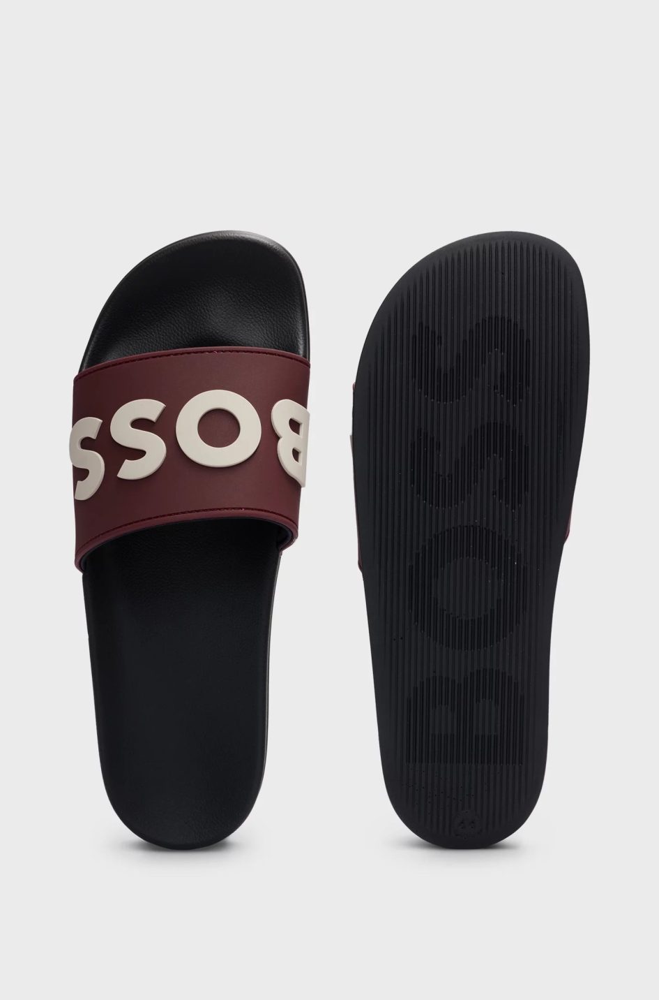 BOSS ITALIAN MADE SLIDES WITH RAISED LOGO - DARK RED