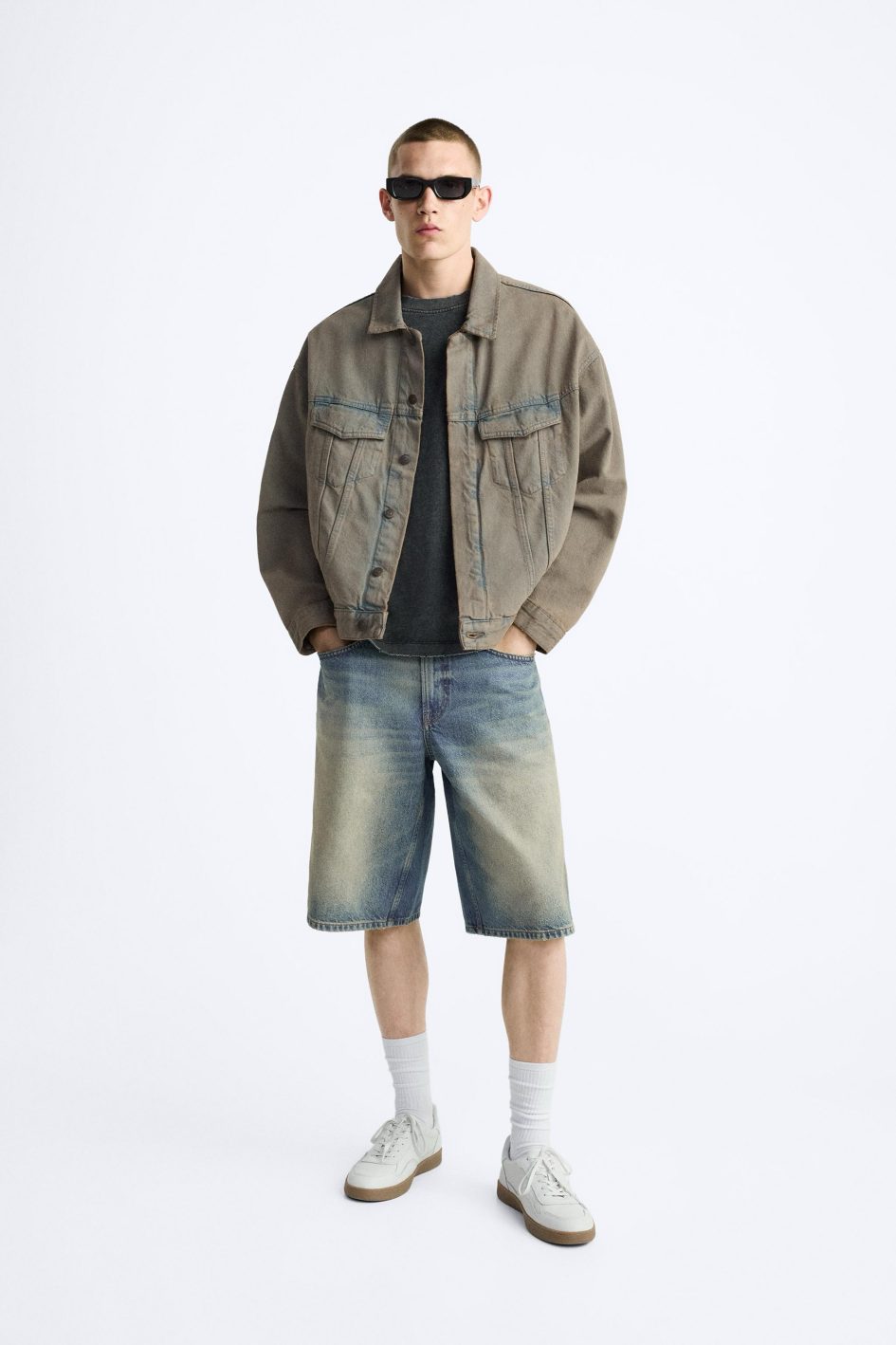 Zara baggy fit Bermuda jorts - mid blue