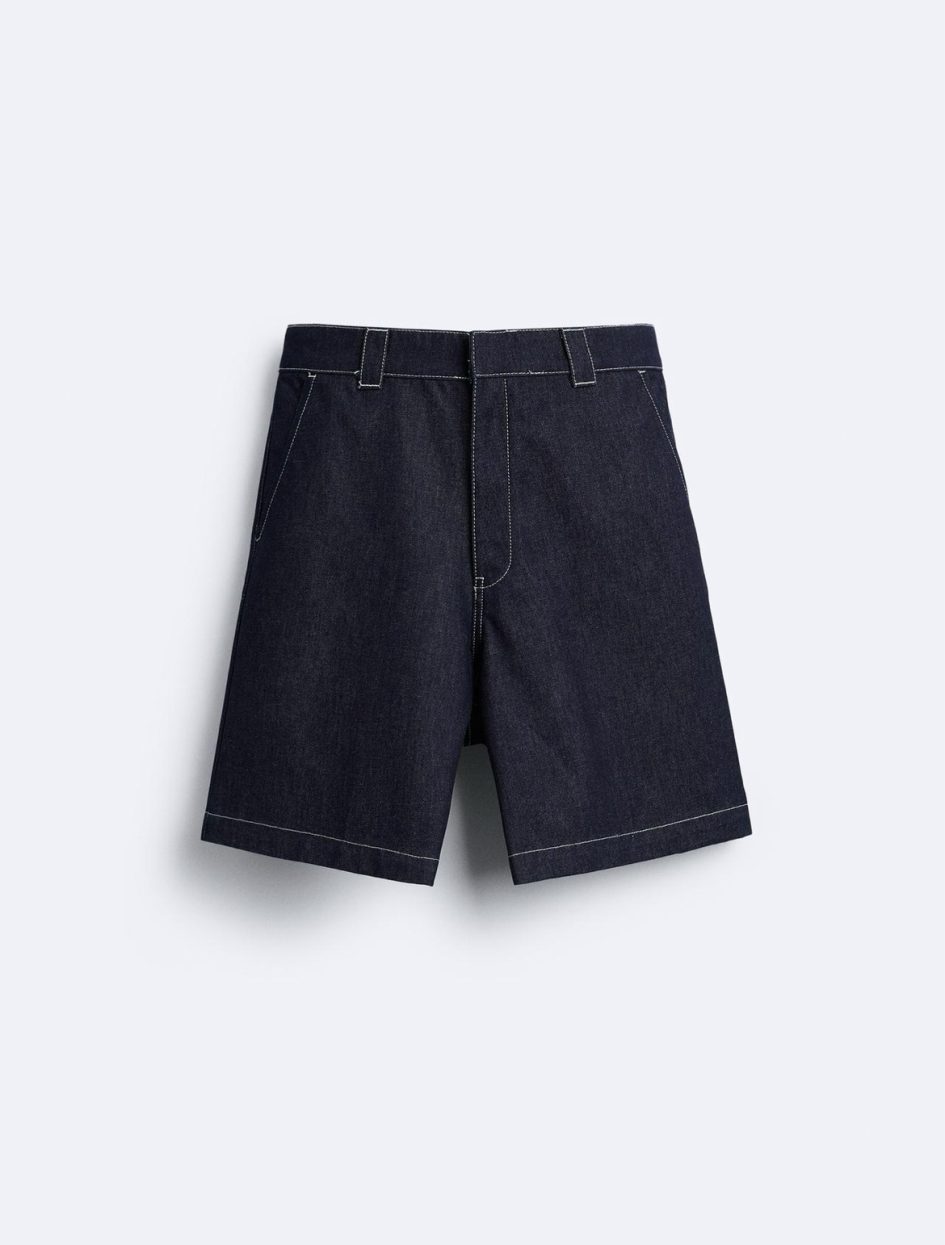 Zara topstitched denim Bermuda short