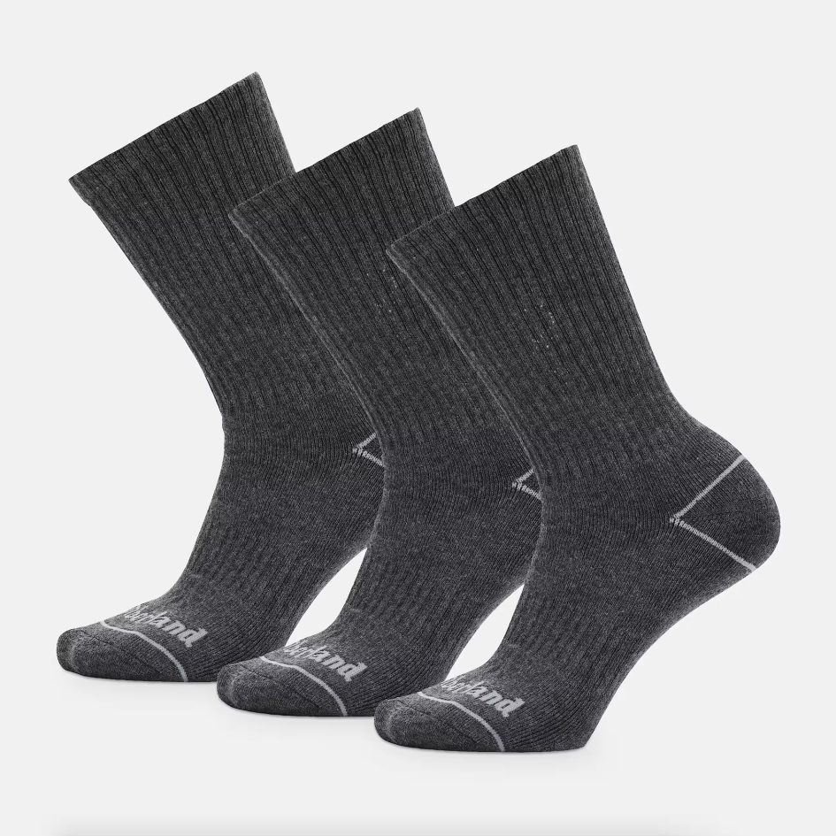 TIMBERLAND All Gender Bowden 3 Pair Pack Crew Socks in Dark Grey