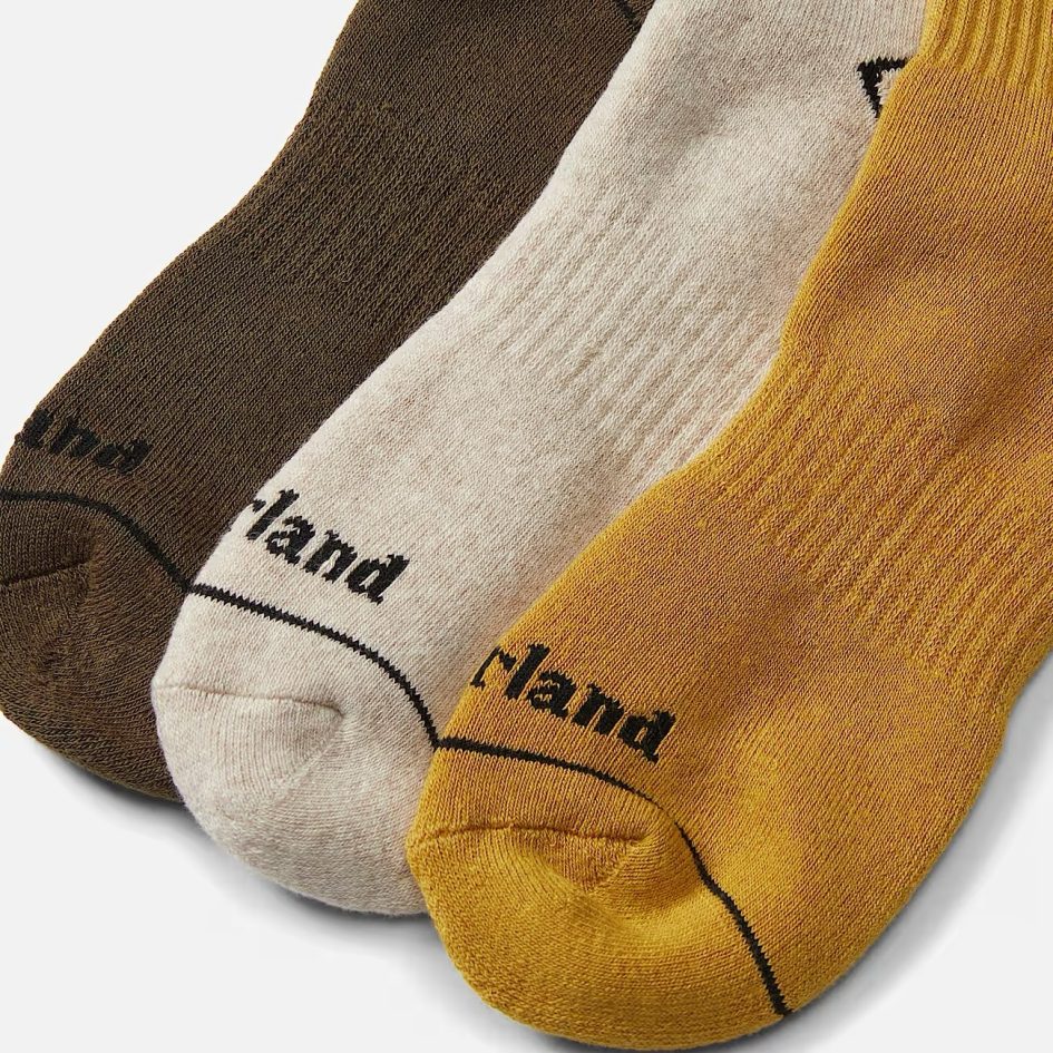TIMBERLAND All Gender Bowden 3 Pair Pack Crew Socks in Yellow