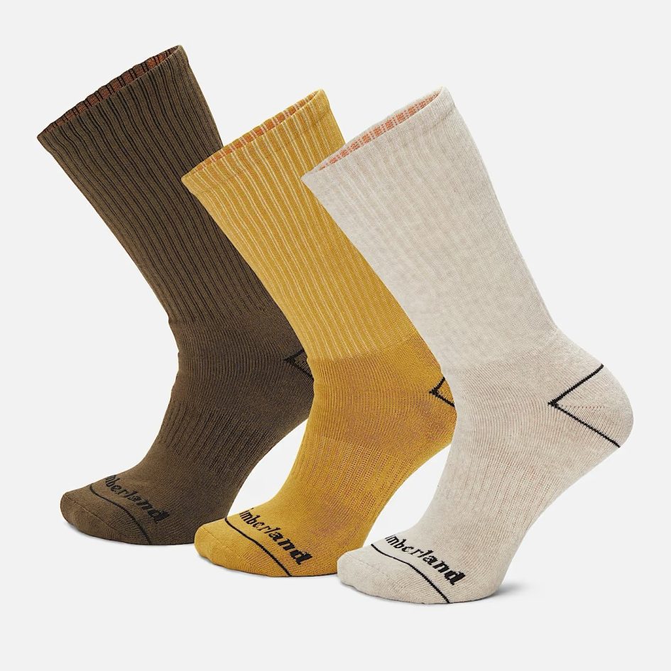 TIMBERLAND All Gender Bowden 3 Pair Pack Crew Socks in Yellow