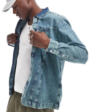 ASOS DESIGN relaxed denim shirt with panel detailing in acid blue wash
