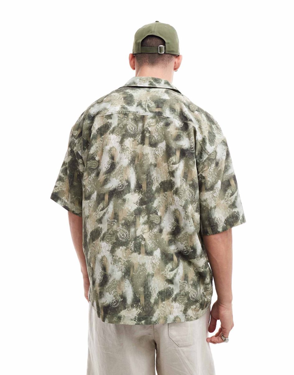 Pull & Bear graphic blur printed shirt in green