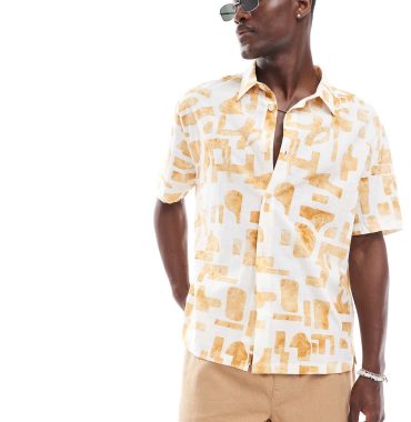 Bershka geometric printed shirt in ecru