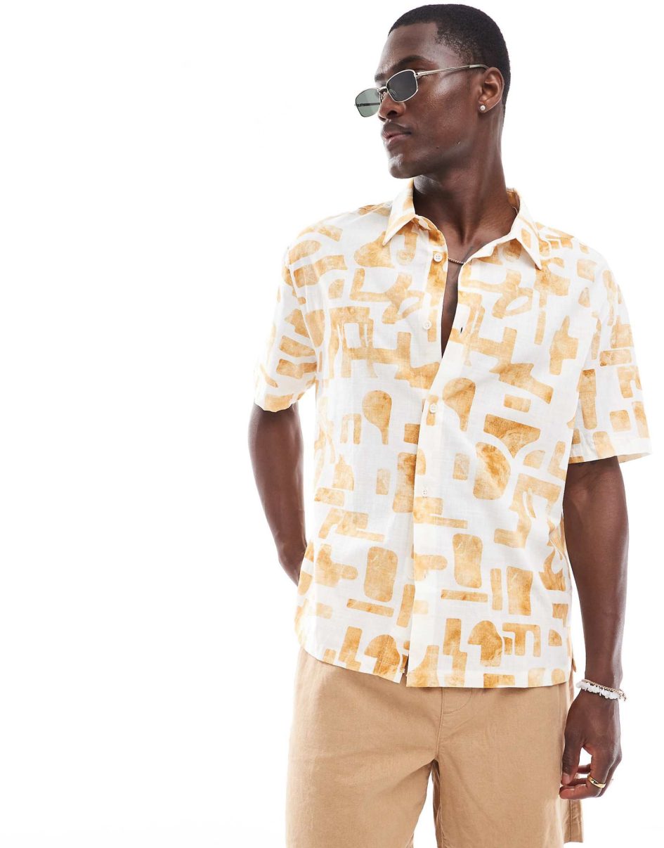Bershka geometric printed shirt in ecru