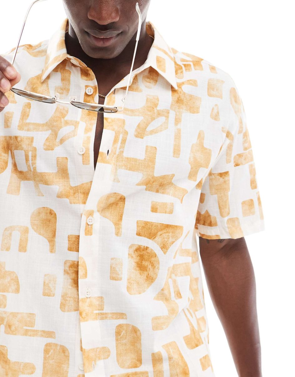 Bershka geometric printed shirt in ecru