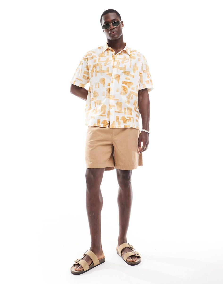 Bershka geometric printed shirt in ecru