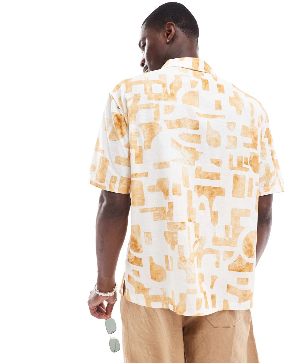 Bershka geometric printed shirt in ecru