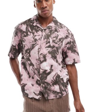 Pull&bear floral print shirt in dusky pink