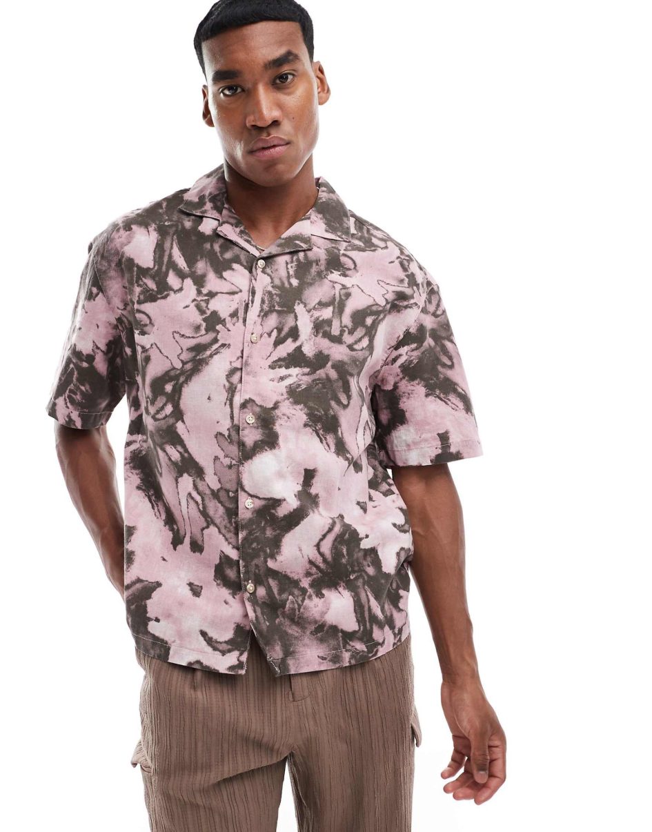 Pull&bear floral print shirt in dusky pink