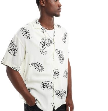 Jack & Jones revere collar shirt with paisley print in white