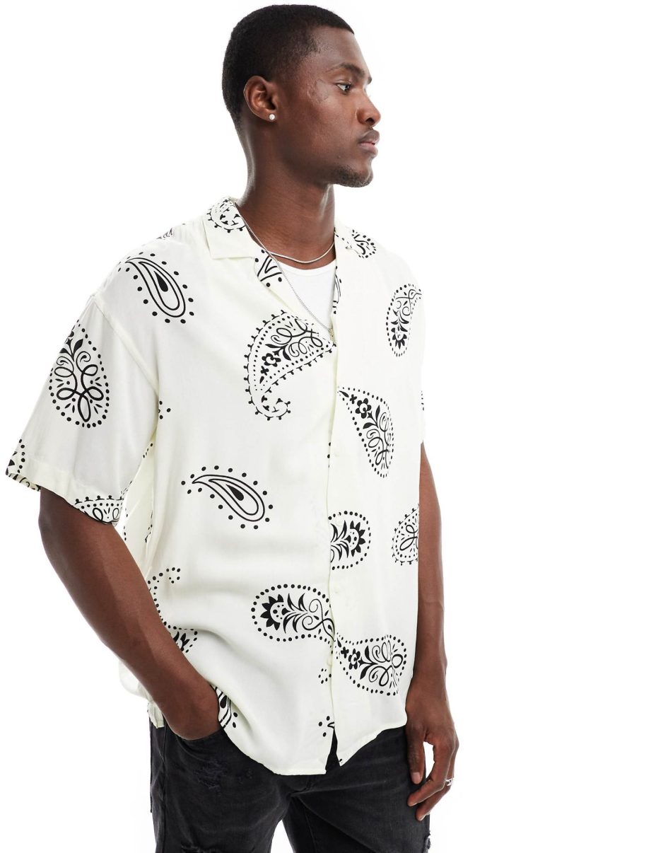 Jack & Jones revere collar shirt with paisley print in white