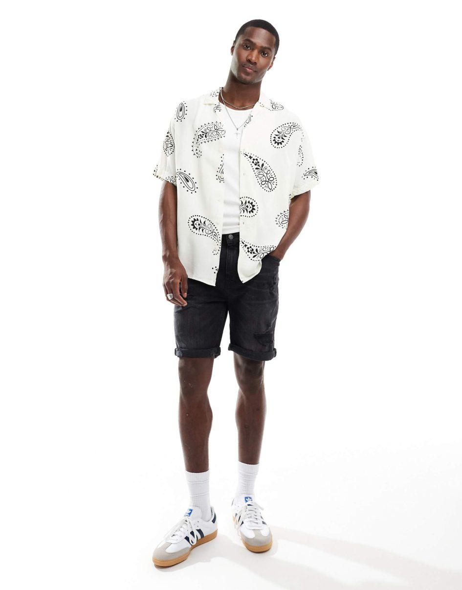 Jack & Jones revere collar shirt with paisley print in white