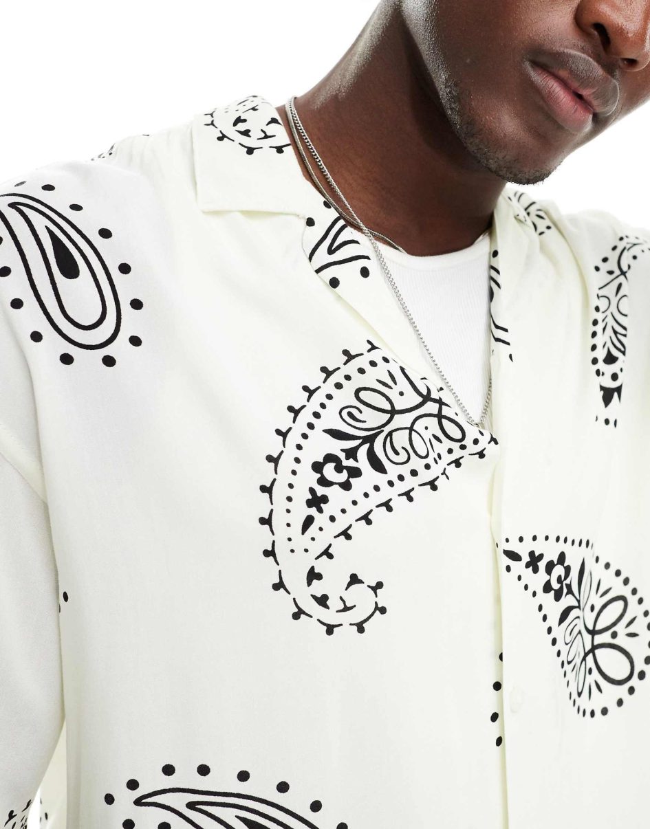Jack & Jones revere collar shirt with paisley print in white