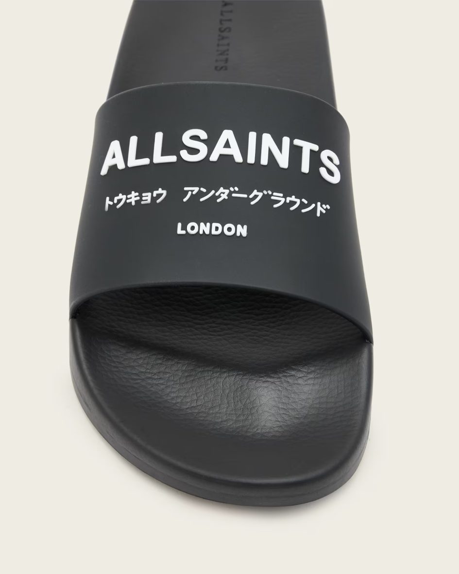 All saints underground rubber sliders in black