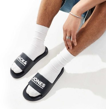 Jack and jones pool slides in black