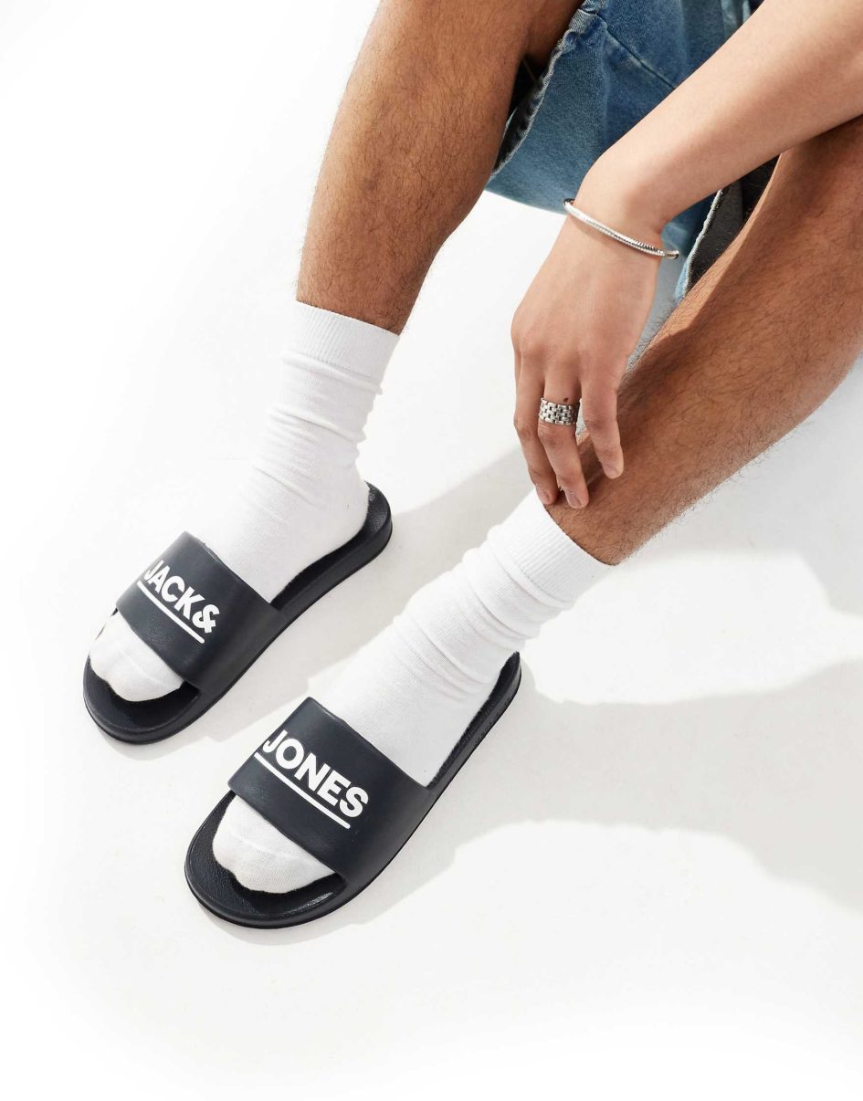 Jack and jones pool slides in black
