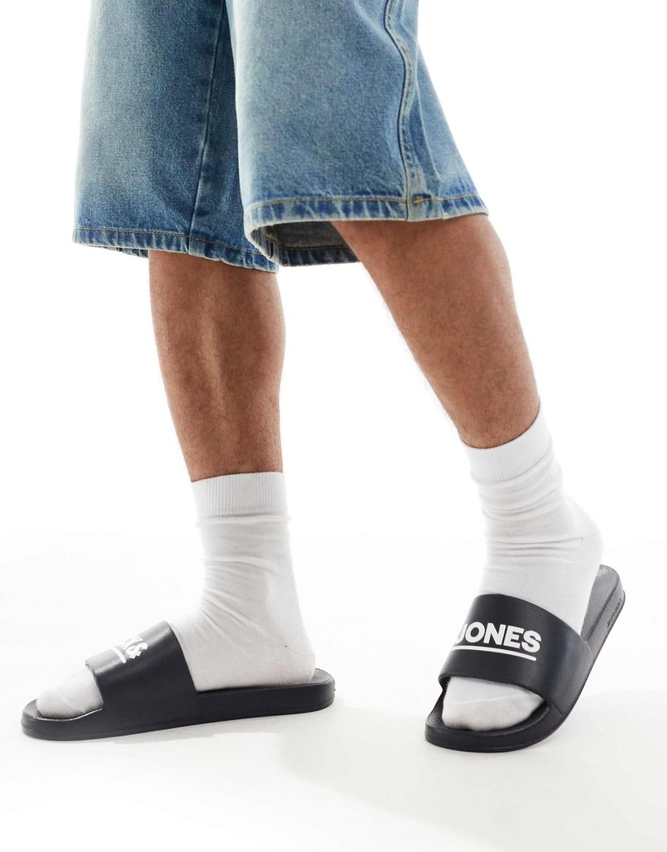 Jack and jones pool slides in black