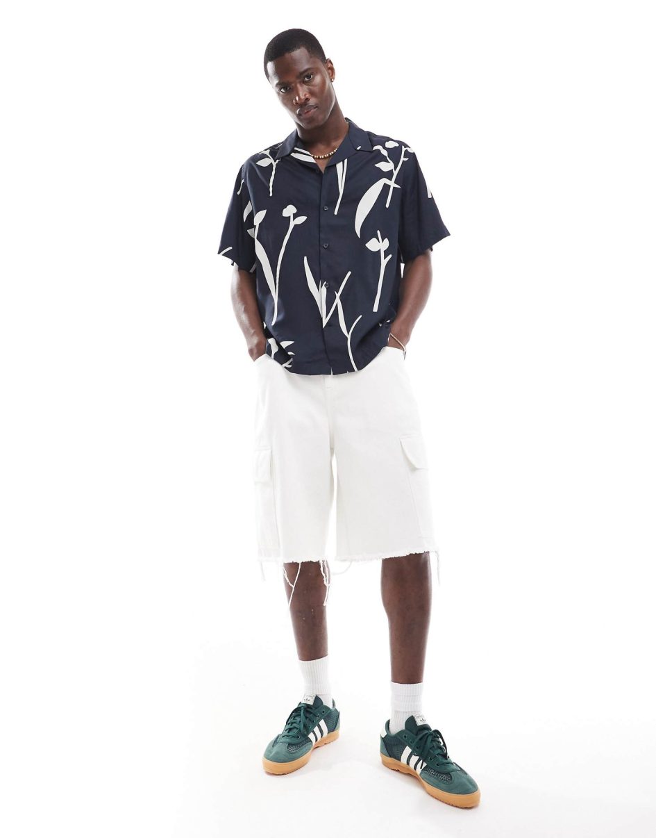 Selected homme revere collar shirt with leaf print