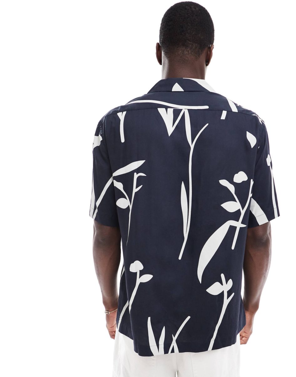 Selected homme revere collar shirt with leaf print