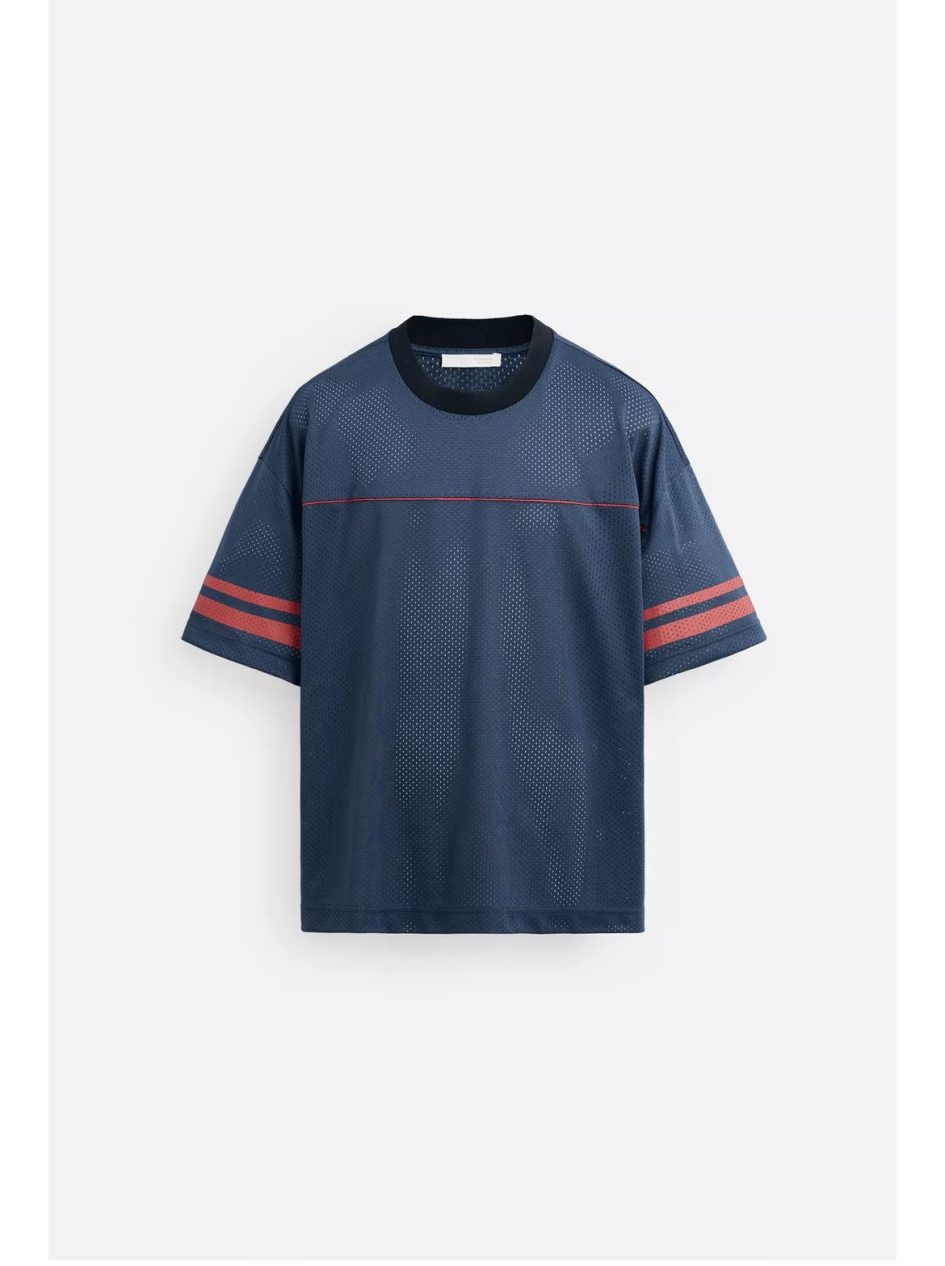 Zara varsity open textured t-shirt
