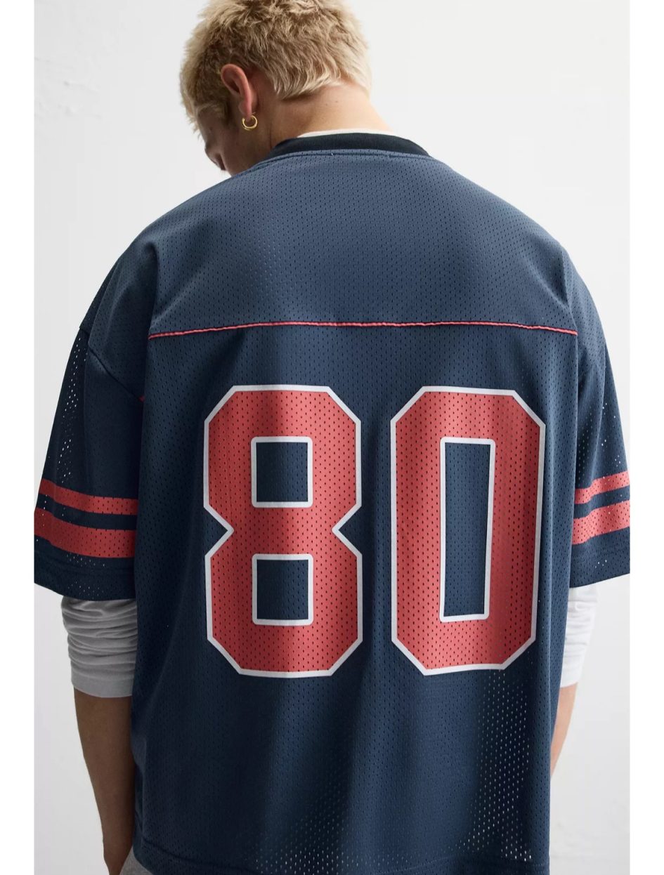 Zara varsity open textured t-shirt