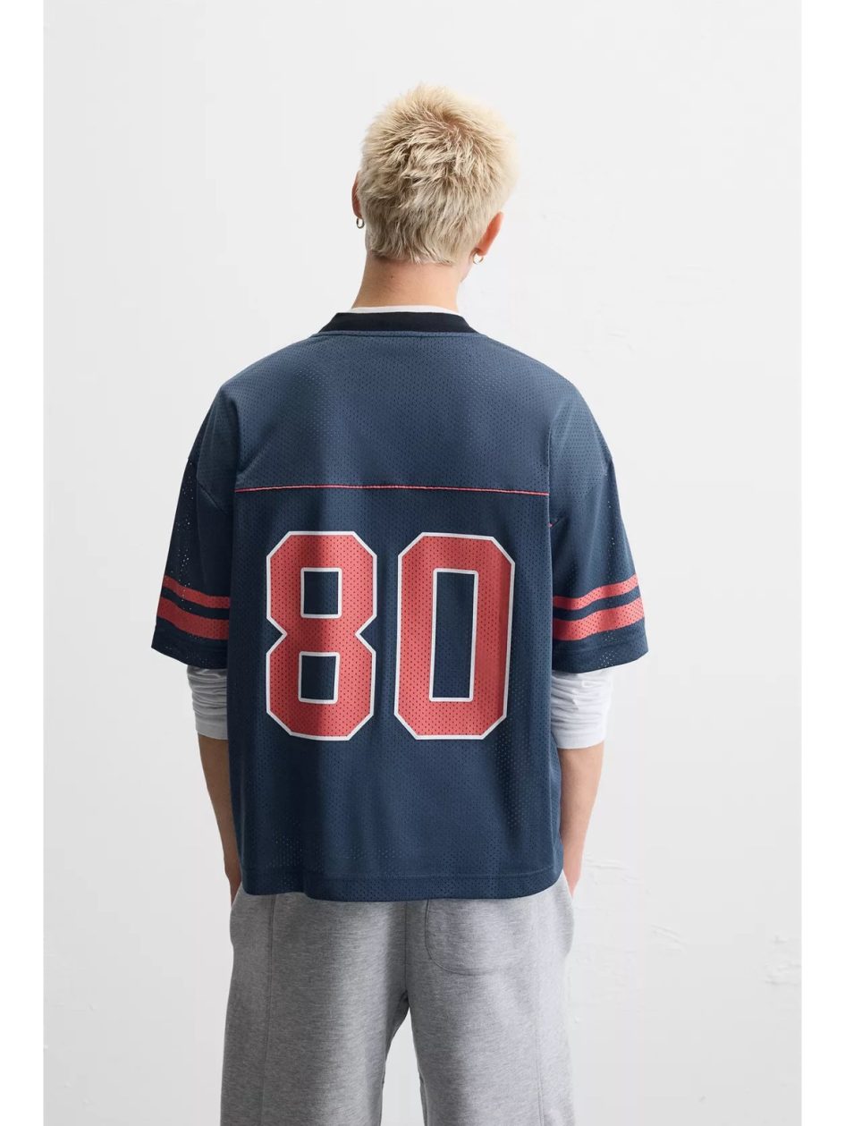 Zara varsity open textured t-shirt