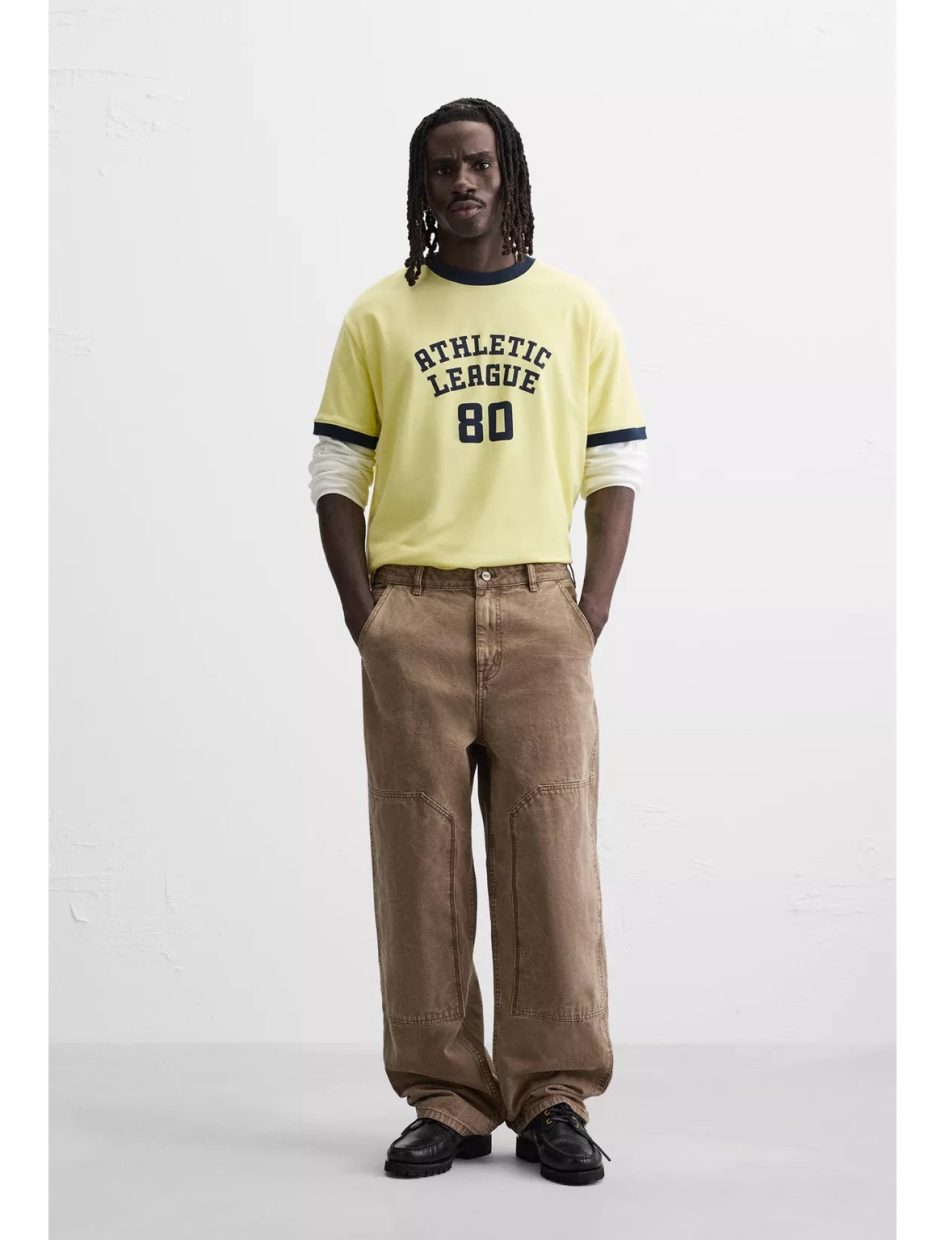 Zara contrast ribbed text t-shirt