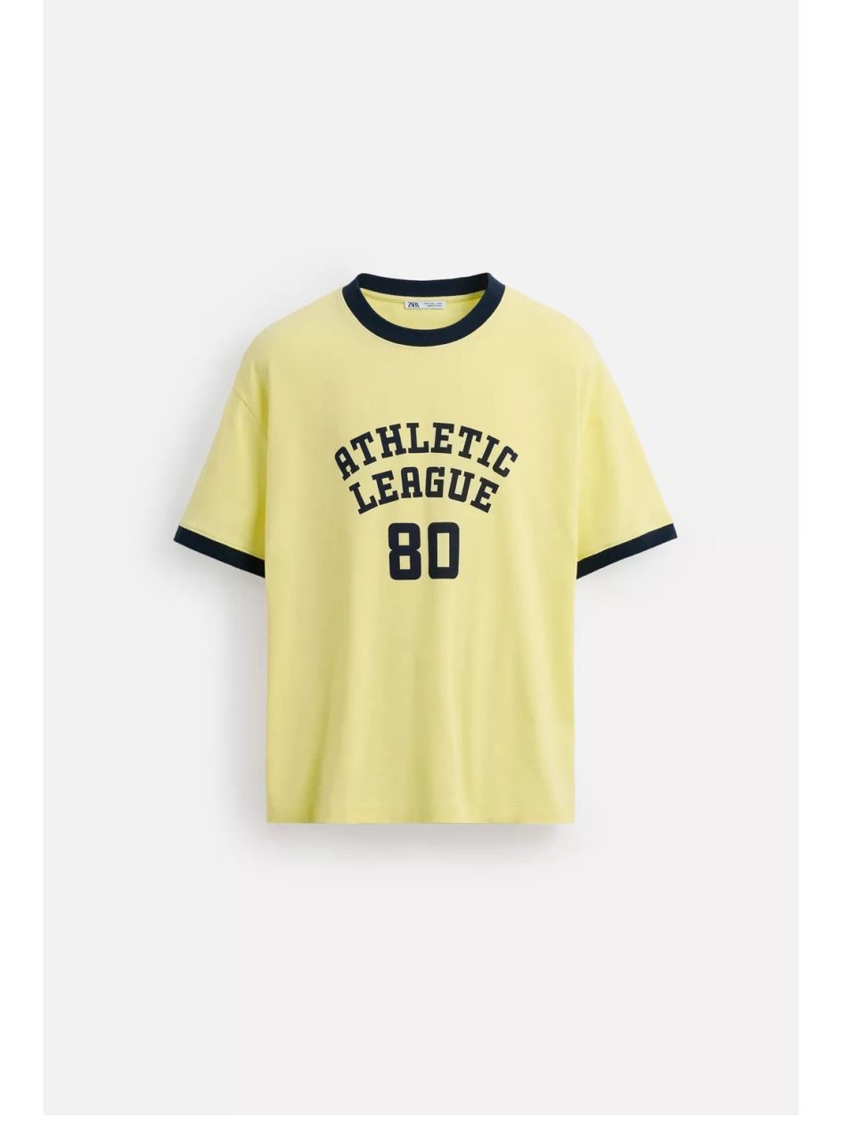 Zara contrast ribbed text t-shirt