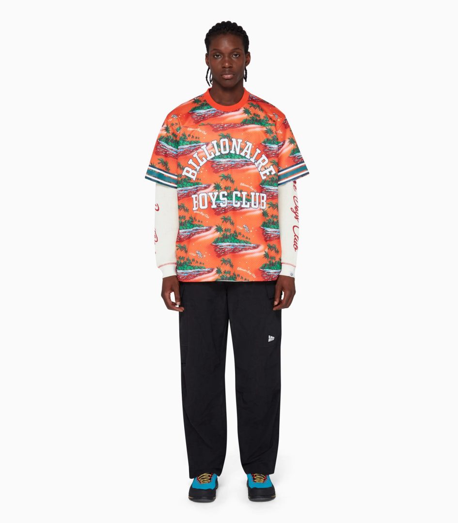 Billionaire boys club TROPICAL ISLAND PRINT FOOTBALL TOP
