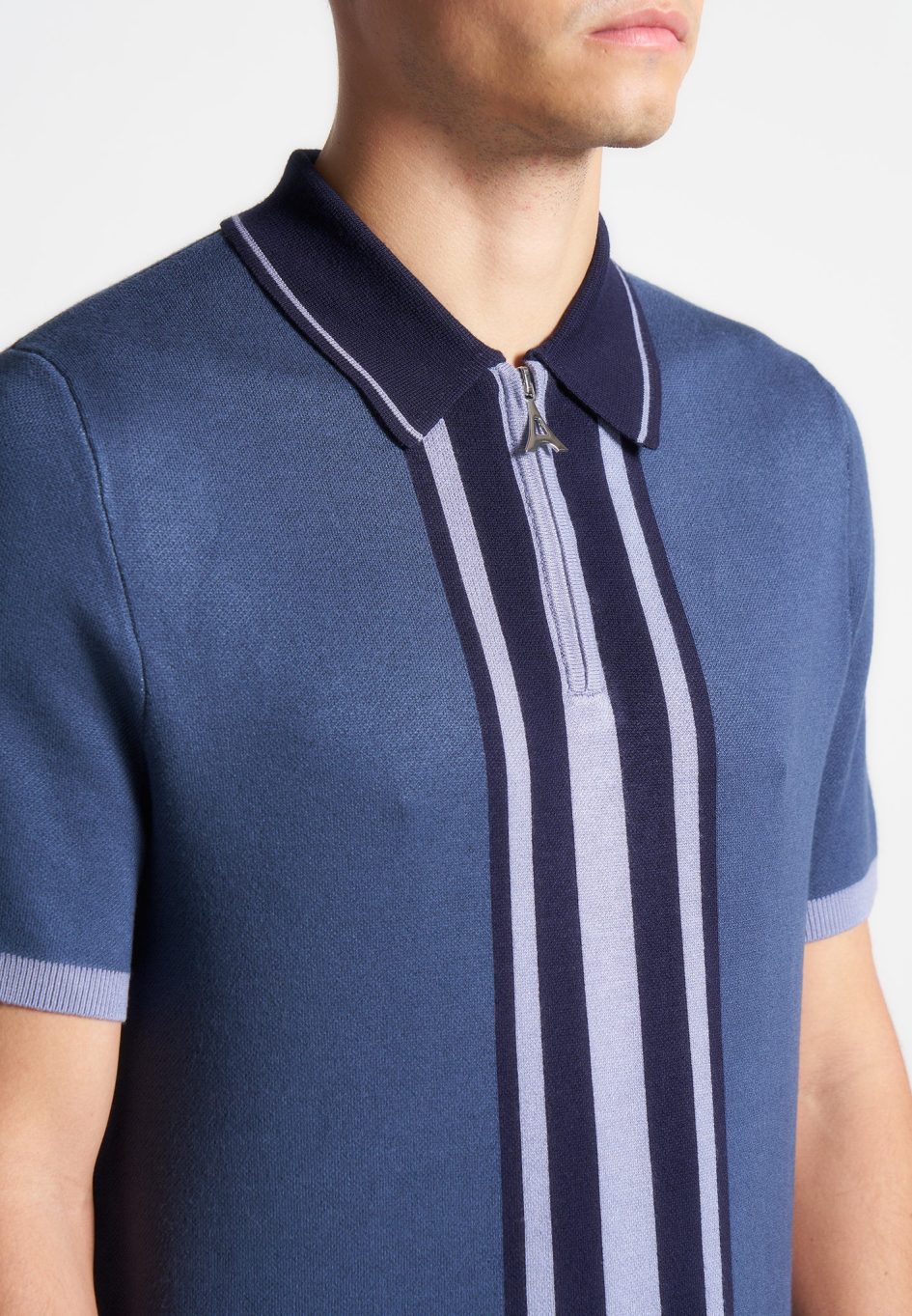 Manière De Voir Contrast Border Knit Zip Polo Shirt - Blue