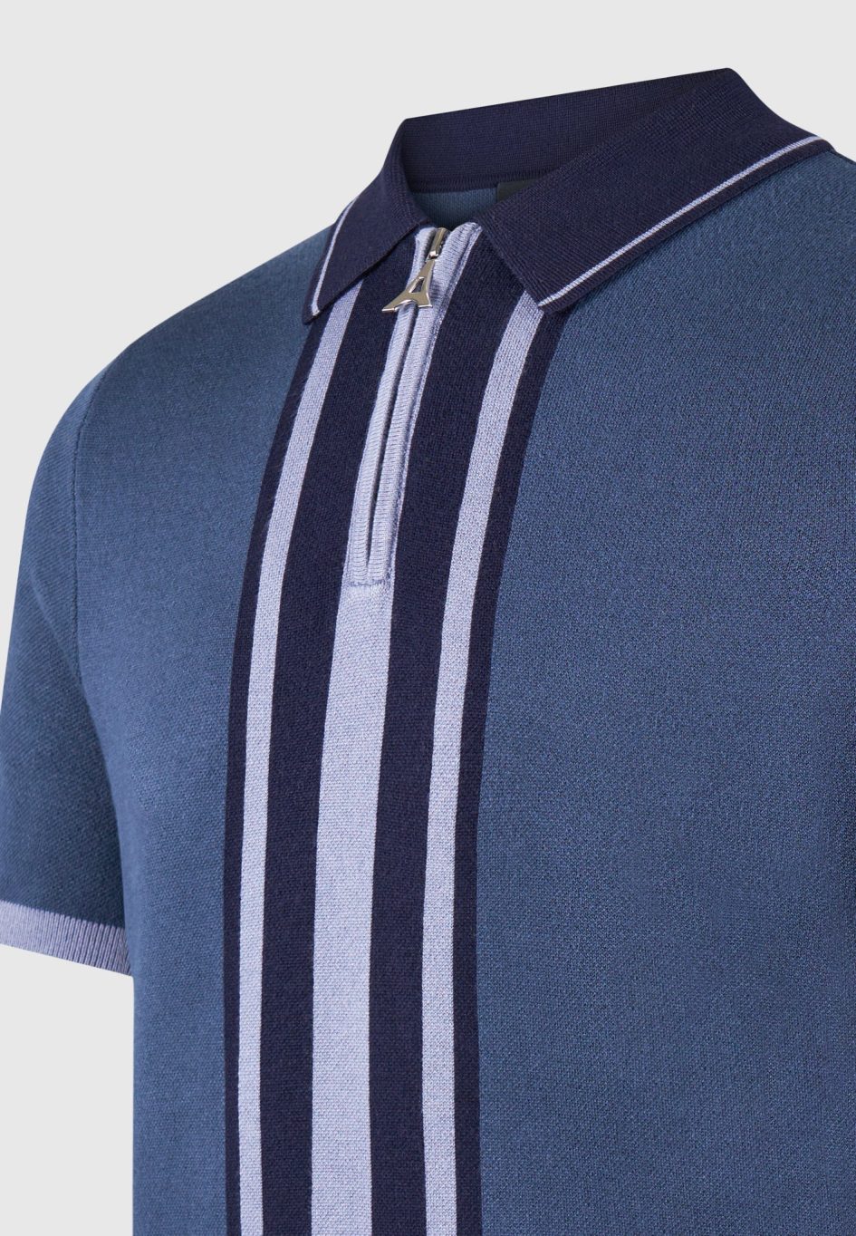 Manière De Voir Contrast Border Knit Zip Polo Shirt - Blue