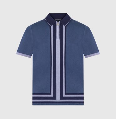 Manière De Voir Contrast Border Knit Zip Polo Shirt - Blue