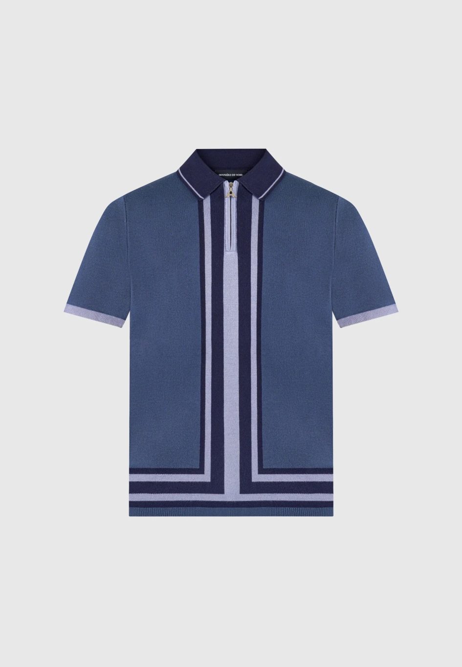 Manière De Voir Contrast Border Knit Zip Polo Shirt - Blue