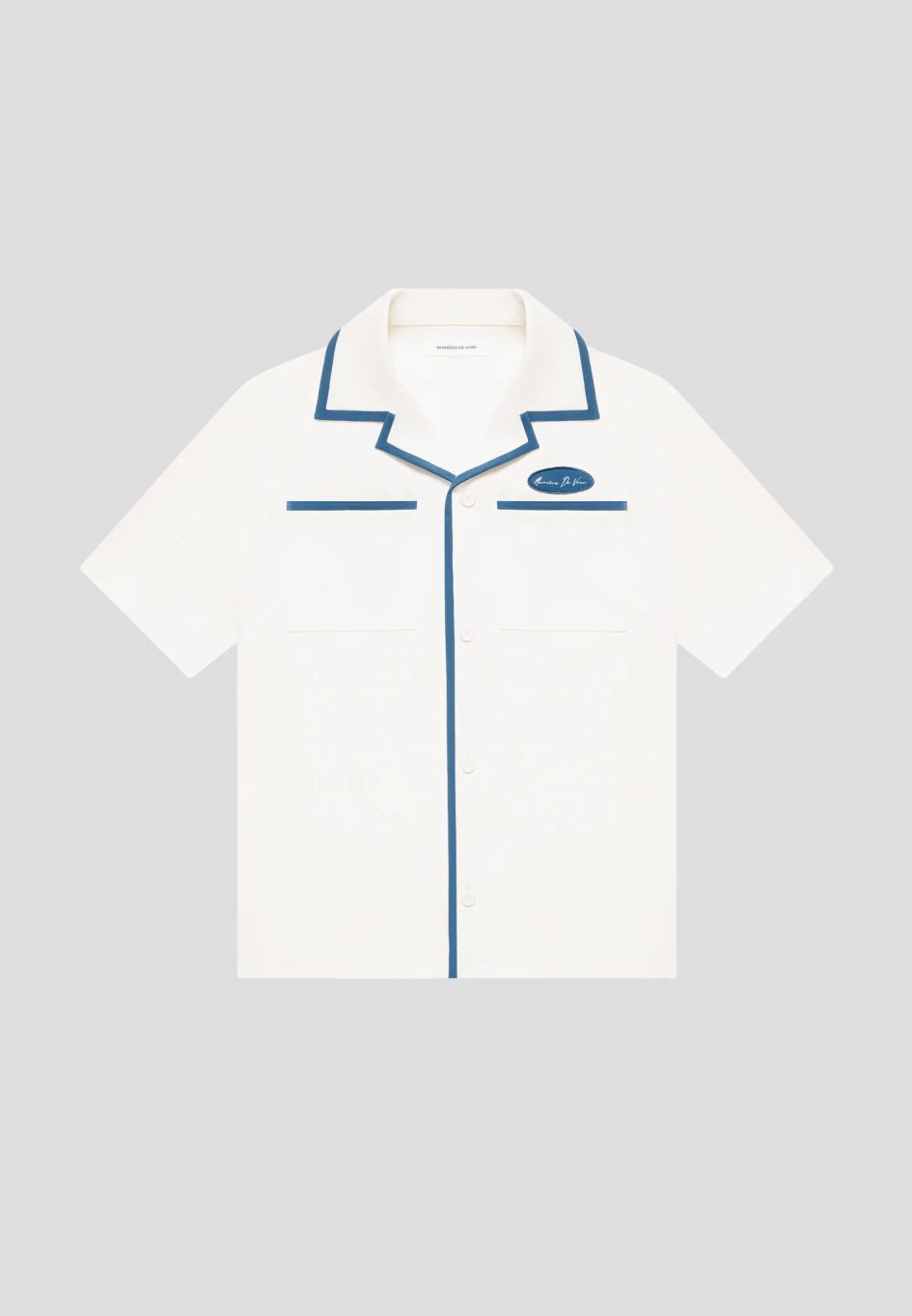 Manière De Voir  Velvet Eiffel Bowling Shirt - Cream/Blue