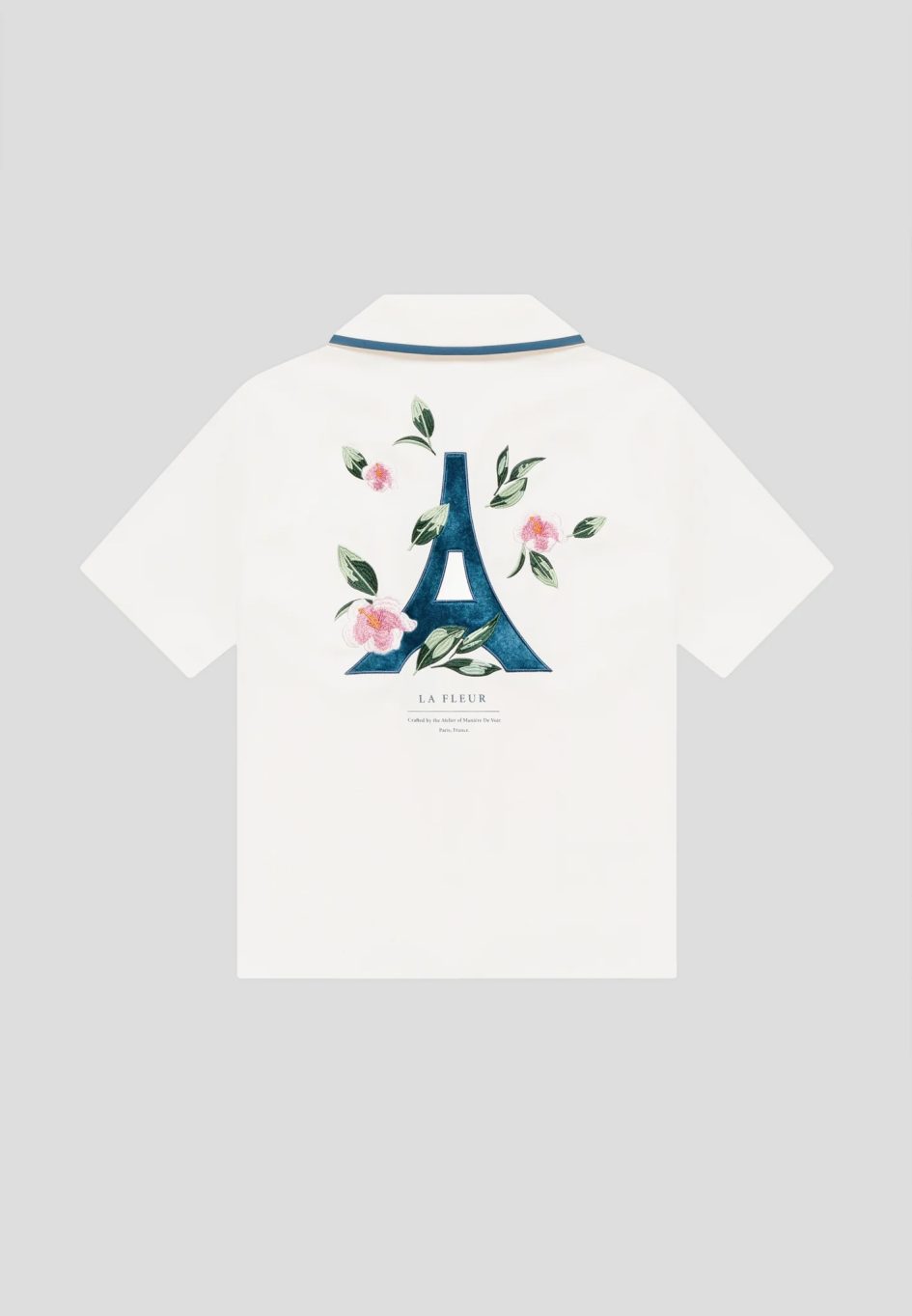 Manière De Voir  Velvet Eiffel Bowling Shirt - Cream/Blue