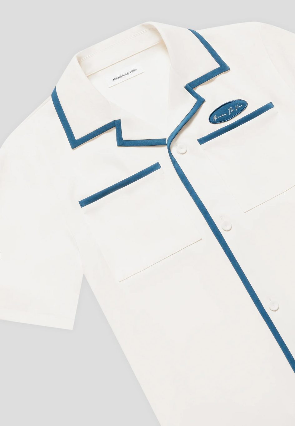 Manière De Voir  Velvet Eiffel Bowling Shirt - Cream/Blue